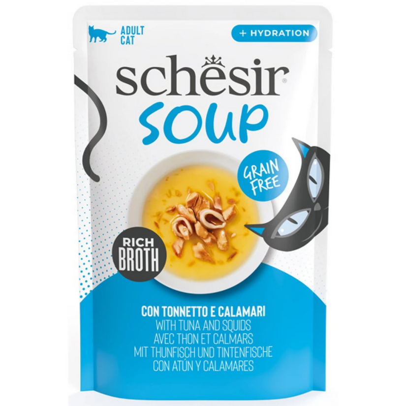 Schesir Cat Pouch Άγριος Τόνος και Καλαμάρι σε Σούπα 40gr