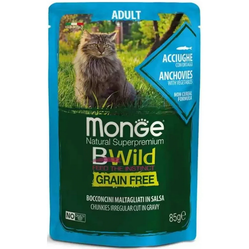 Υγρή Τροφή Γάτας Monge BWild Γαύρος με Λαχανικά σε σάλτσα 85gr