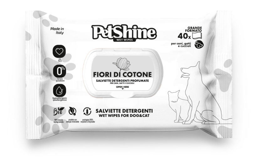 Υγρά Μαντηλάκια PetShine με άρωμα Άνθη Βαμβακιού 40τμχ