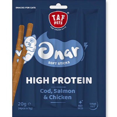 Λιχουδιά Γάτας Taf Pets- Onar Soft Sticks Cod, Salmon & Chicken 20gr