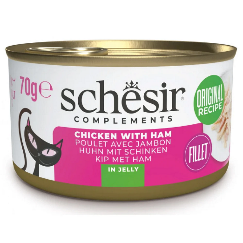 Schesir Cat Jelly Φιλετάκια Κοτόπουλου με Ζαμπόν 70gr