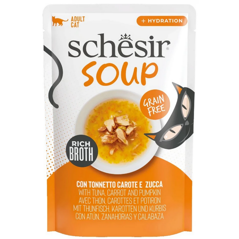 Schesir Cat Pouch Άγριος Τόνος, Καρότο και Κολοκύθα σε Σούπα 40gr