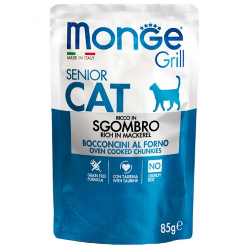 Υγρή Τροφή Γάτας Monge Grill Cat Senior Πλούσια σε Σκουμπρί 85gr