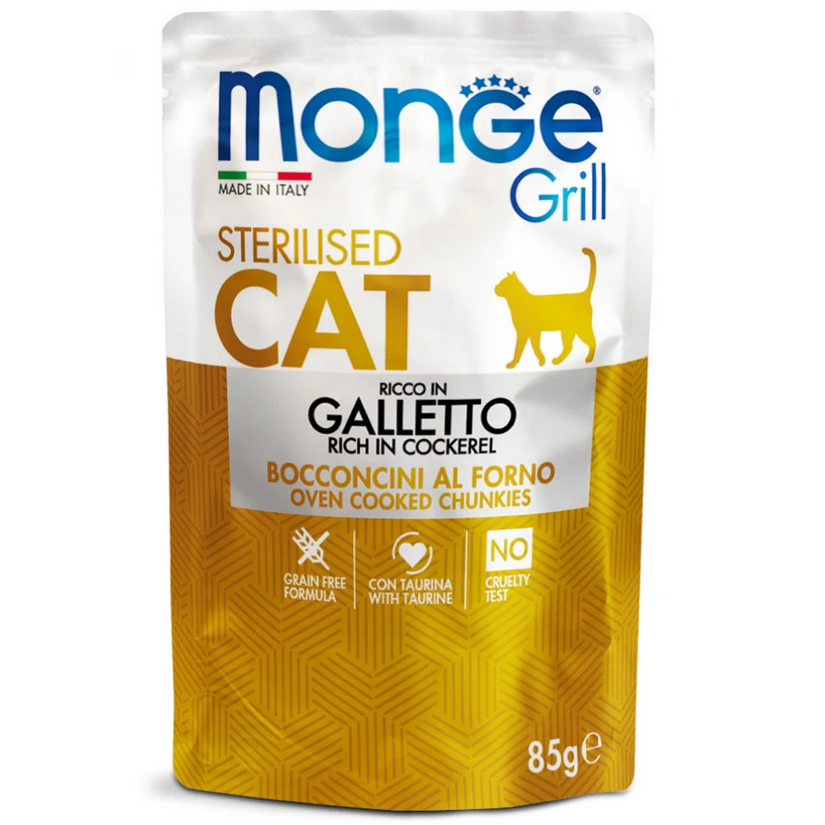 Υγρή Τροφή Γάτας Monge Grill Cat Sterilised Πλούσια σε Κοτόπουλο 85gr