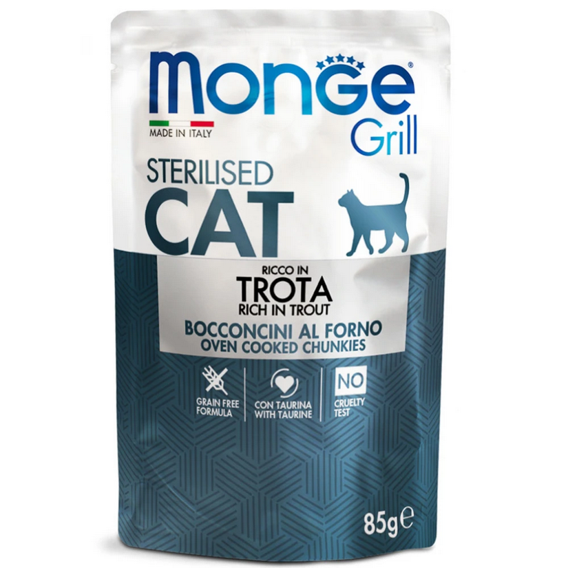 Υγρή Τροφή Γάτας Monge Grill Sterilised Πλούσια σε Πέστροφα 85g