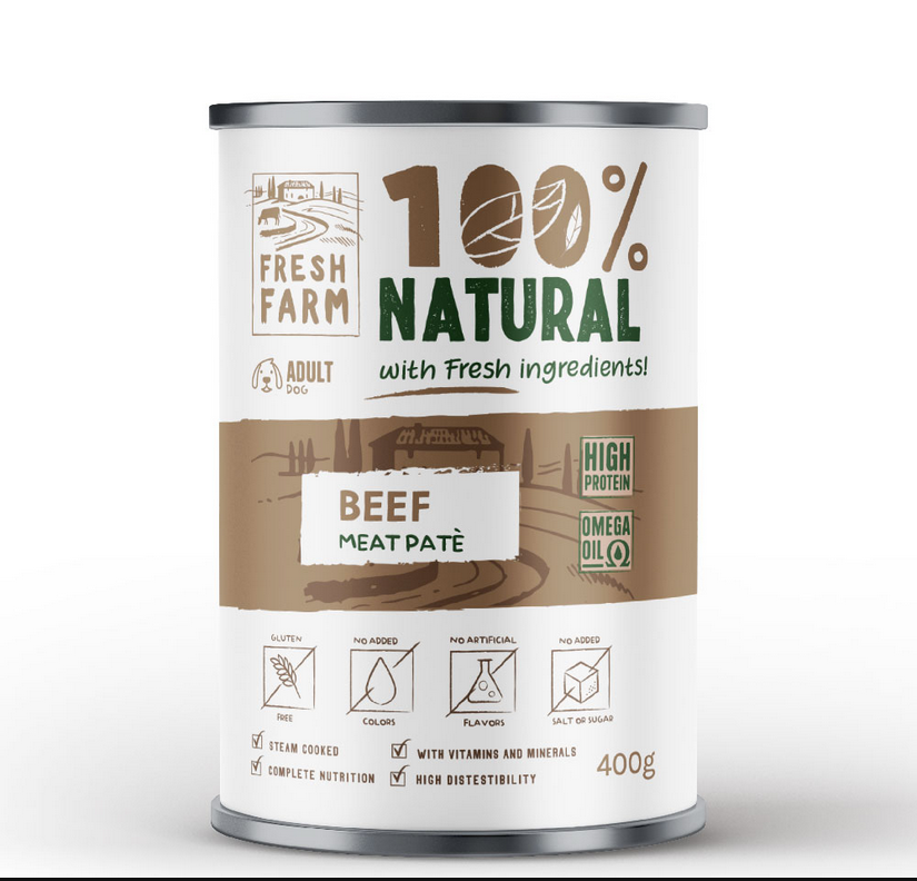 Fresh Farm 100% Φυσικό απαλό Πατέ με μοσχάρι Κονσέρβα 400γρ