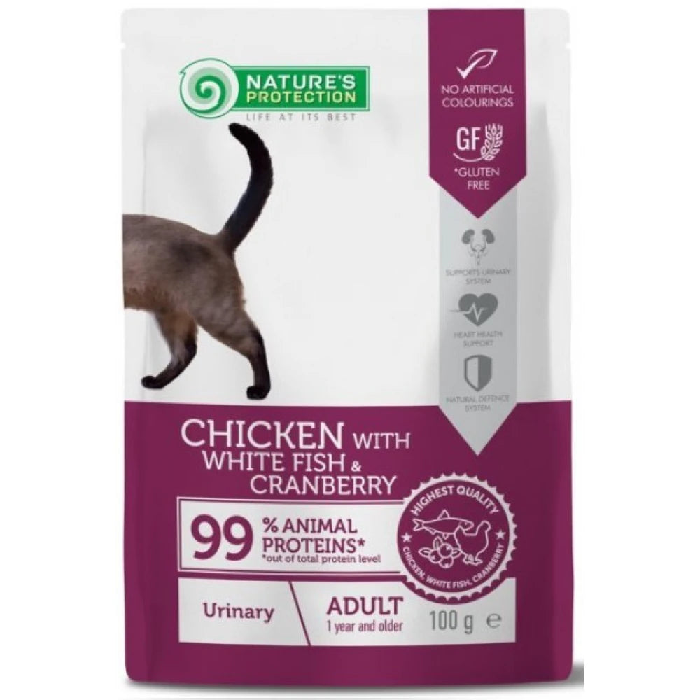 Nature's Protection Adult Cat Urinary Κοτόπουλο με Λευκό Ψάρι & Κράνμπερι 100g